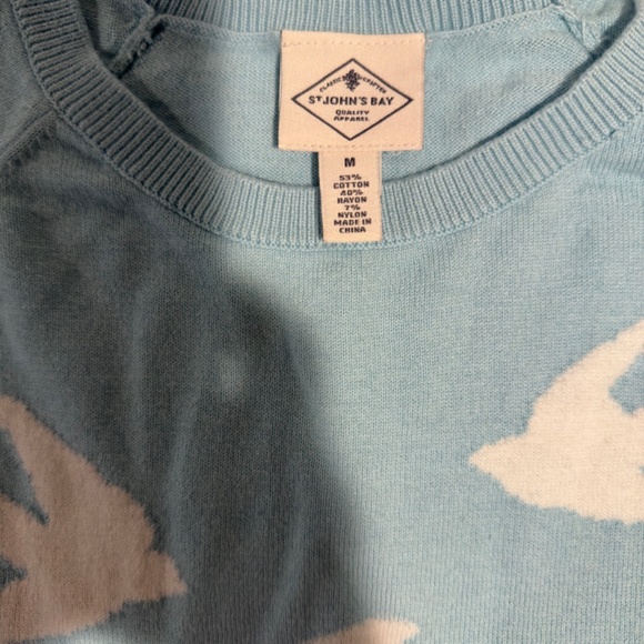 Womens Light Blue Crew Neck Sweater Fine Knit Cotton White Birds Size M 2/$40 - Picture 4 of 4